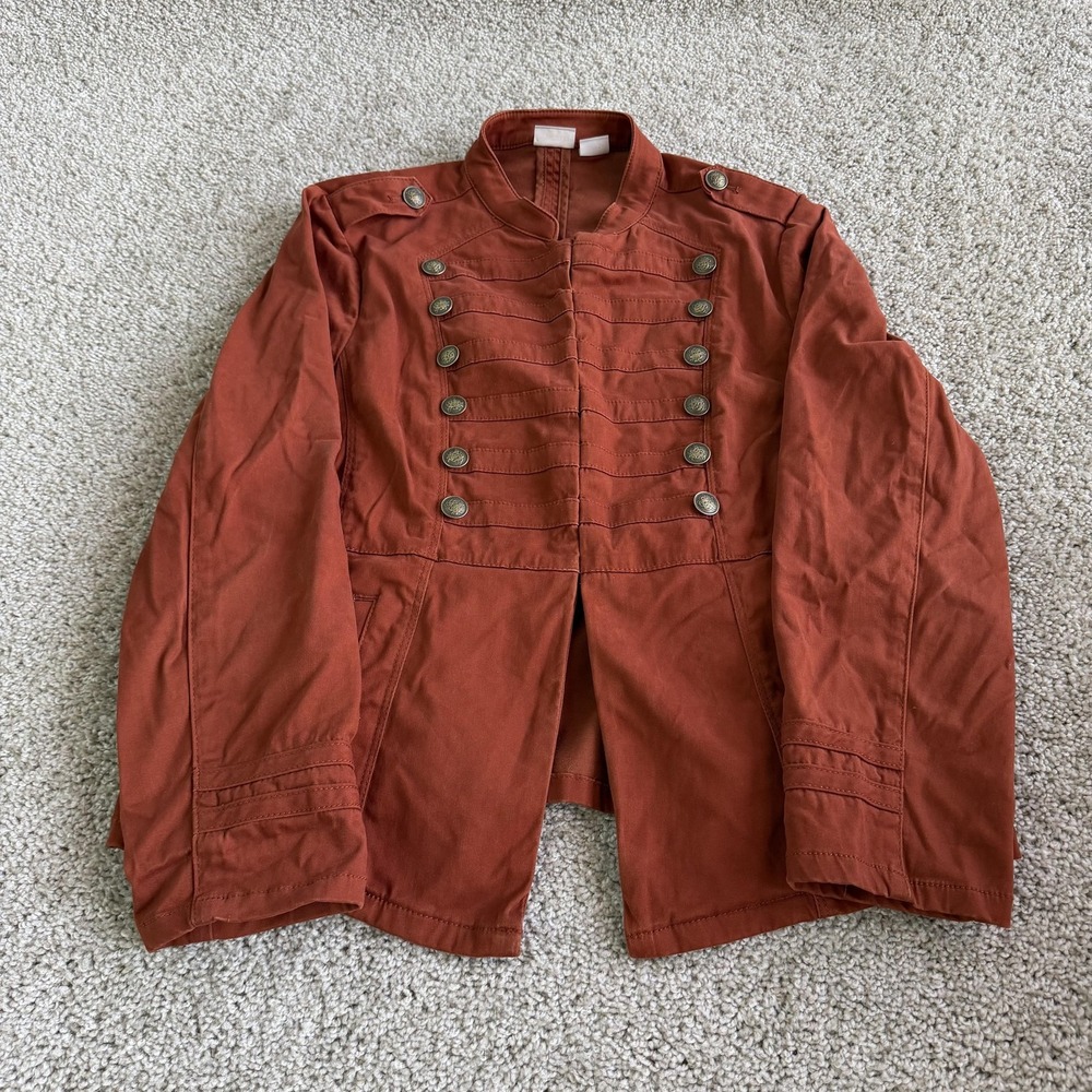 Chico's Jacket Womens Petite 8P Orange Twill Military Button Front Army Style